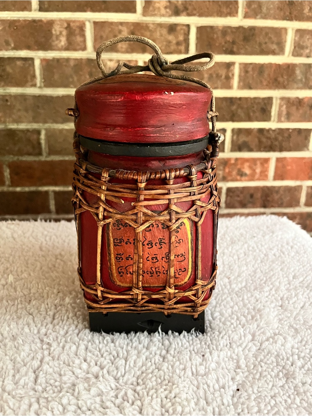 Vintage Burmese Thai Lacquered Handmade Bamboo Rice Basket 8” Authentic